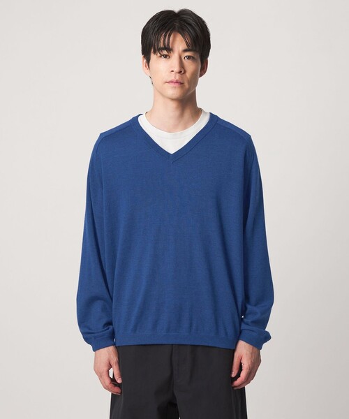 green label relaxing（グリーンレーベルリラクシング）の「ウール サドル Vネック ニット（ニット/セーター・メンズ・ダークグレー/ロイヤルブルー・S/M/L/XL）」の10枚目の写真