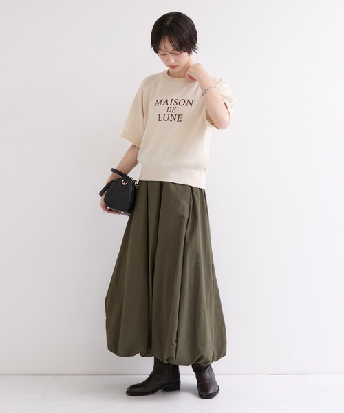 le cercle ADAM ET ROPE'(ルセルクルアダムエロペ)の「ロゴハーフスリーブニットプルオーバー(ニット/セーター・レディース・ネイビー/オフホワイト/ブラウン・FREE)」の5枚目の写真
