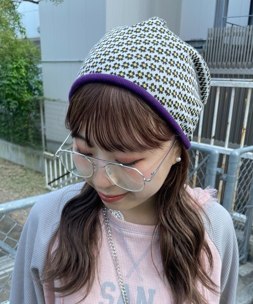 HELLO.SANFRANCISCO(ハローサンフランシスコ)の「【HELLO.SANFRANCISCO】花柄リブビーニー(ニットキャップ/ビーニー・レディース・グリーン/ブラック・ONE SIZE)」の3枚目の写真