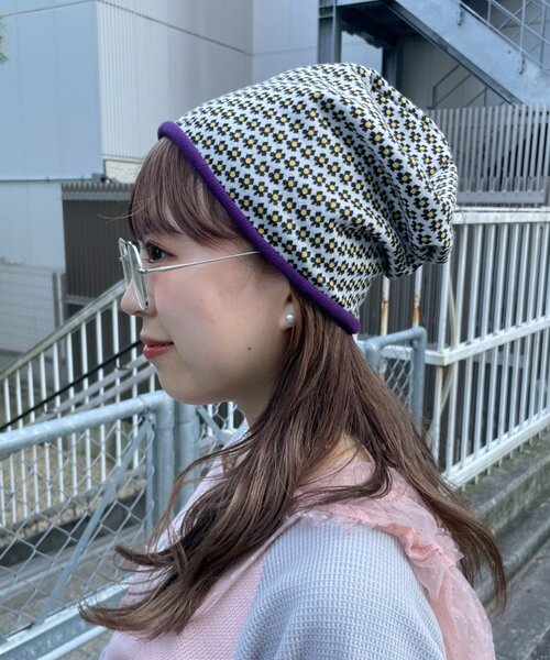 HELLO.SANFRANCISCO(ハローサンフランシスコ)の「【HELLO.SANFRANCISCO】花柄リブビーニー(ニットキャップ/ビーニー・レディース・グリーン/ブラック・ONE SIZE)」の5枚目の写真
