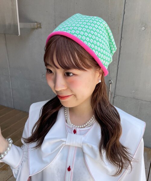 HELLO.SANFRANCISCO(ハローサンフランシスコ)の「【HELLO.SANFRANCISCO】花柄リブビーニー(ニットキャップ/ビーニー・レディース・グリーン/ブラック・ONE SIZE)」の15枚目の写真