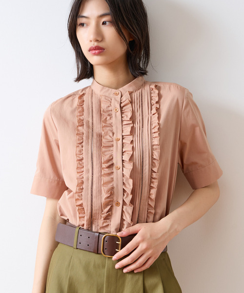 Tiara(ティアラ)の「ショートスリーブフリルシャツブラウス(シャツ/ブラウス・レディース・ラベンダー/ネイビー/ベージュ・FREE)」の5枚目の写真