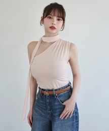 VELOUR SHOULDER DRAPE TOP