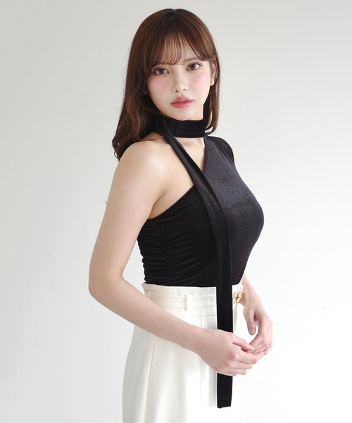 EIMY ISTOIRE（エイミーイストワール）の「VELOUR SHOULDER DRAPE TOP（その他トップス・レディース・ライトピンク/ホワイト/ブラウン/ブラック・FREE）」の5枚目の写真