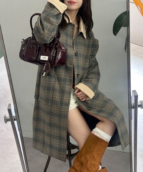 CIAOPANIC(チャオパニック)の「襟コーデュロイチェックロングコート(その他アウター・レディース・ネイビー/グリーン/グレー・0/1)」の11枚目の写真