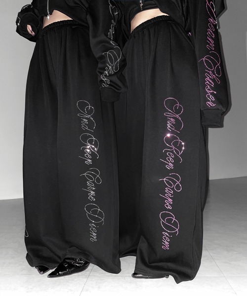 me+em select（ミームセレクト）の「【 セットアップ可能 】ラインストーンロゴワイドスウェットパンツ ／ Rhine stone logo wide sweatpants（スウェットパンツ・レディース・ブラック系1/ブラック・FREE）」の17枚目の写真