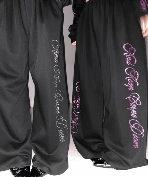me+em select（ミームセレクト）の「【 セットアップ可能 】ラインストーンロゴワイドスウェットパンツ ／ Rhine stone logo wide sweatpants（スウェットパンツ・レディース・ブラック系1/ブラック・FREE）」の19枚目の写真