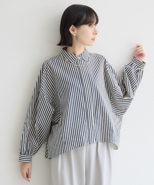 Paradise Picnic(パラダイスピクニック)の「Dignite Collier ドルマンギャザーストライプシャツ(シャツ/ブラウス・レディース・ベージュ/ネイビー・FREE)」の1枚目の写真
