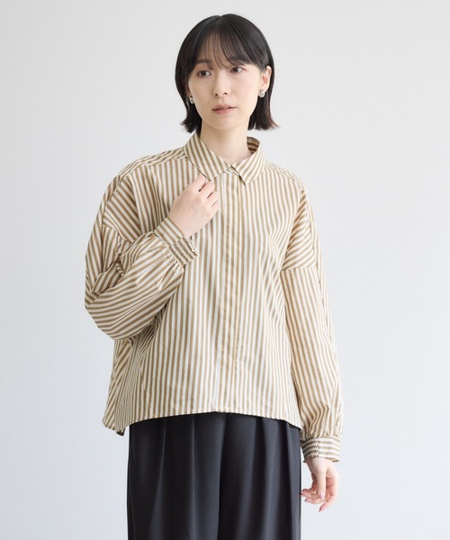 Paradise Picnic(パラダイスピクニック)の「Dignite Collier ドルマンギャザーストライプシャツ(シャツ/ブラウス・レディース・ベージュ/ネイビー・FREE)」の18枚目の写真