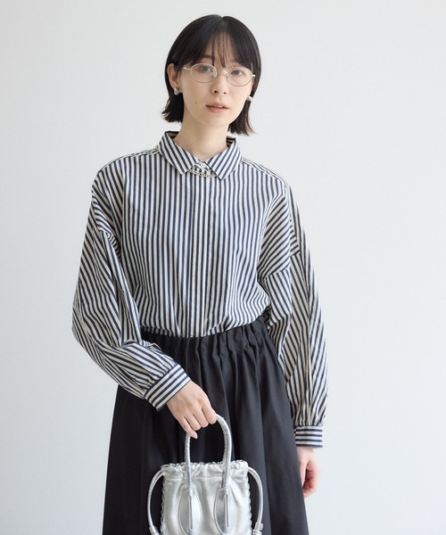 Paradise Picnic(パラダイスピクニック)の「Dignite Collier ドルマンギャザーストライプシャツ(シャツ/ブラウス・レディース・ベージュ/ネイビー・FREE)」の5枚目の写真