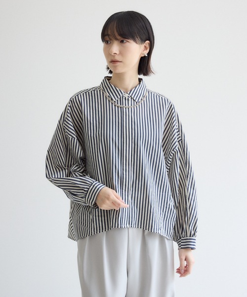 Paradise Picnic(パラダイスピクニック)の「Dignite Collier ドルマンギャザーストライプシャツ(シャツ/ブラウス・レディース・ベージュ/ネイビー・FREE)」の7枚目の写真