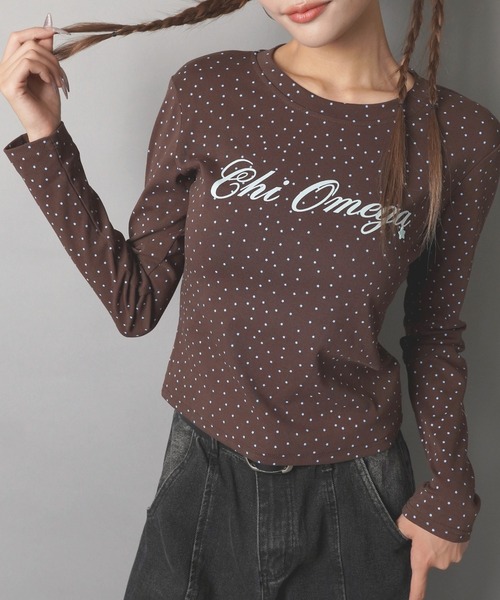 SPINNS(スピンズ)の「長袖カットソー/スタードットロゴ/韓国ガーリー(Tシャツ/カットソー・レディース・ネイビー/ミント/ブラウン/サックスブルー・ONESIZE)」の2枚目の写真
