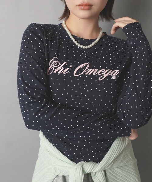 SPINNS(スピンズ)の「長袖カットソー/スタードットロゴ/韓国ガーリー(Tシャツ/カットソー・レディース・ネイビー/ミント/ブラウン/サックスブルー・ONESIZE)」の5枚目の写真