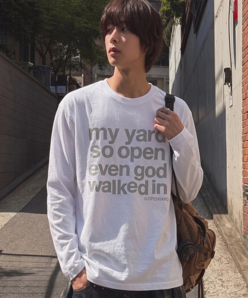 Openyard（オープンヤード）の「『Openyard/オープンヤード』MY YARD LONG SLEEVE TEE/MY YARD長袖Tシャツ（Tシャツ/カットソー・レディース・ホワイト/ライトブルー/イエロー/チャコールグレー・L/M/S）」の2枚目の写真