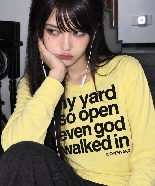 Openyard（オープンヤード）の「『Openyard/オープンヤード』MY YARD LONG SLEEVE TEE/MY YARD長袖Tシャツ（Tシャツ/カットソー・レディース・ホワイト/ライトブルー/イエロー/チャコールグレー・L/M/S）」の4枚目の写真
