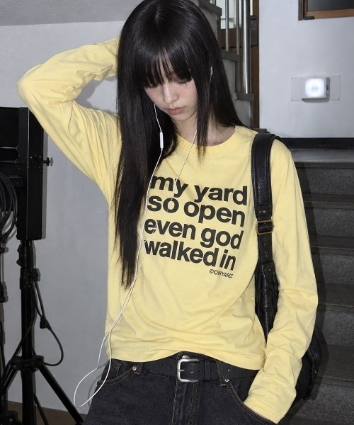 Openyard（オープンヤード）の「『Openyard/オープンヤード』MY YARD LONG SLEEVE TEE/MY YARD長袖Tシャツ（Tシャツ/カットソー・レディース・ホワイト/ライトブルー/イエロー/チャコールグレー・L/M/S）」の10枚目の写真