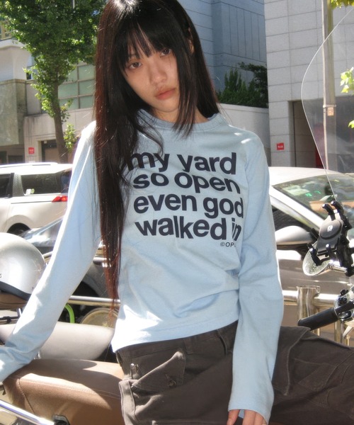 Openyard（オープンヤード）の「『Openyard/オープンヤード』MY YARD LONG SLEEVE TEE/MY YARD長袖Tシャツ（Tシャツ/カットソー・レディース・ホワイト/ライトブルー/イエロー/チャコールグレー・L/M/S）」の11枚目の写真