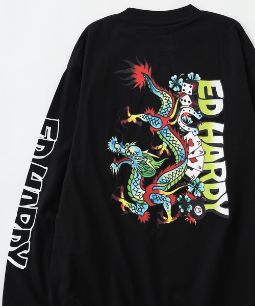Ed Hardy(エドハーディー)の「ED HARDY ルーズサイズ長袖Tシャツ(Tシャツ/カットソー・メンズ・ブラック/ダークグリーン・L)」の1枚目の写真