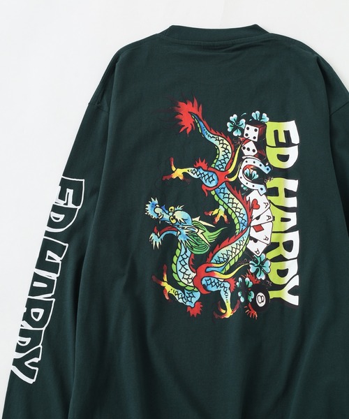 Ed Hardy(エドハーディー)の「ED HARDY ルーズサイズ長袖Tシャツ(Tシャツ/カットソー・メンズ・ブラック/ダークグリーン・L)」の2枚目の写真