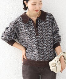 【WEB限定】〈手洗い可能〉モール ジャカード 配色 ポロ ニット