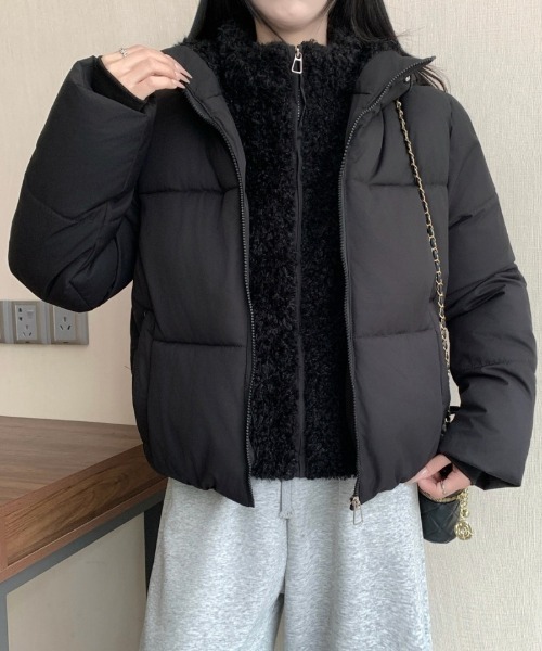 Ritzy(リッツィー)の「フェイクボア レイヤード風 スタンドカラー エコダウンジャケット(ダウンジャケット/コート・レディース・ベージュ/ブラック/ホワイト/モカ・M/L)」の1枚目の写真