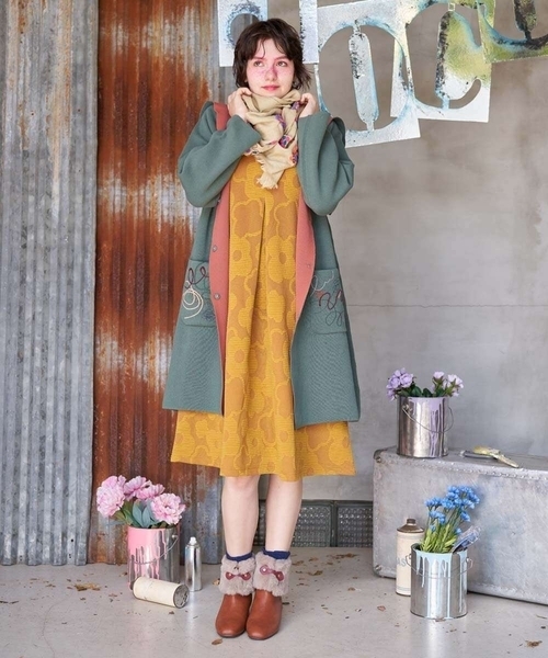 Jocomomola(ホコモモラ)の「Wフェイス フード付きロングニットカーディガン(カーディガン/ボレロ・レディース・ブルー/ブラウン・40)」の7枚目の写真