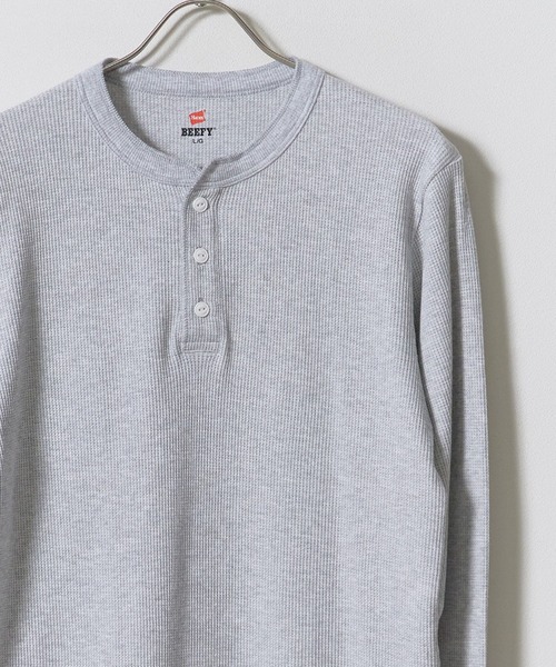 HANES（ヘインズ）の「Hanes/ヘインズ TH L S HENLY NECK T サーマルヘンリーネックロンT カジュアル きれいめ ワッフル メンズ レディース 2026秋冬 秋服（Tシャツ/カットソー・メンズ・ホワイト/ブラック/ヘザーグレー・S/M/L/XL）」の3枚目の写真