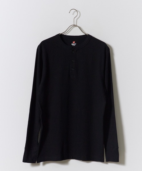 HANES（ヘインズ）の「Hanes/ヘインズ TH L S HENLY NECK T サーマルヘンリーネックロンT カジュアル きれいめ ワッフル メンズ レディース 2026秋冬 秋服（Tシャツ/カットソー・メンズ・ホワイト/ブラック/ヘザーグレー・S/M/L/XL）」の2枚目の写真