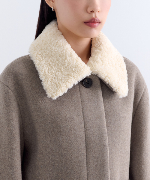 MUSINSA STANDARD WOMAN（ムシンサスタンダードウーマン）の「ウィメンズウールブレンドフェイクシアリングカラーショートコート[トープ]（チェスターコート・レディース・その他・M/L）」の4枚目の写真
