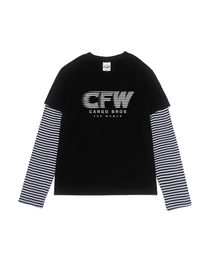 CFW モーショングラフィックレイヤードロングスリーブTシャツ (ブラック/ホワイト)