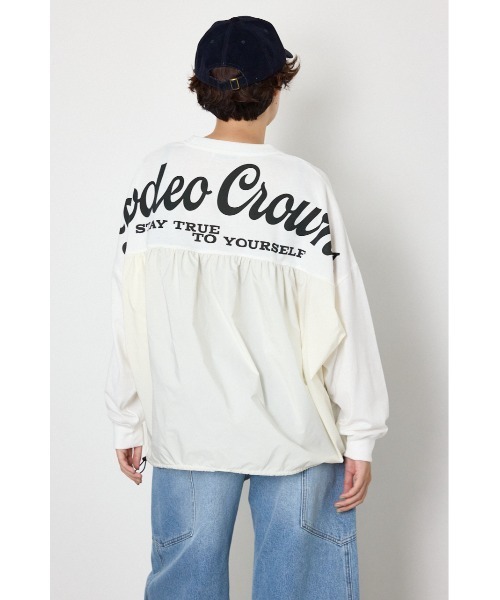 RODEO CROWNS WIDE BOWL(ロデオクラウンズワイドボウル)の「布帛切替ロゴロングTシャツ(Tシャツ/カットソー・レディース・ネイビー/チャコールグレー/オフホワイト・FREE)」の4枚目の写真
