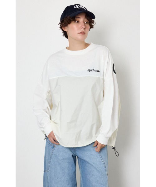 RODEO CROWNS WIDE BOWL(ロデオクラウンズワイドボウル)の「布帛切替ロゴロングTシャツ(Tシャツ/カットソー・レディース・ネイビー/チャコールグレー/オフホワイト・FREE)」の6枚目の写真