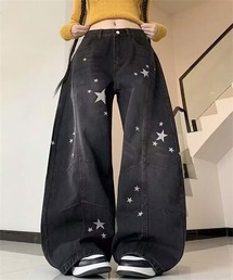 韓国ファッション 星柄ワイドデニムパンツY2K