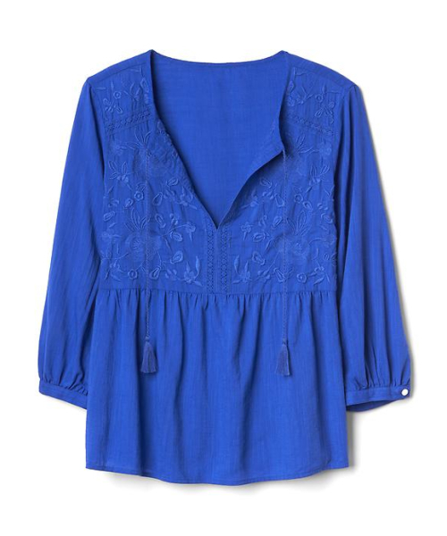GAP（ギャップ）の「Gap 刺繍タッセル スプリットネックライン トップス（シャツ/ブラウス・レディース・ホワイト/ブルー・XXS/S/L/M/XS）」の6枚目の写真