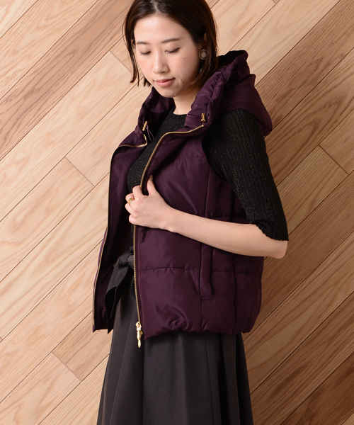 un dix cors（アンディコール）の「ファイバーダウンベスト（ダウンベスト・レディース・ベージュ/ネイビー/パープル・ﾌﾘ-）」の3枚目の写真