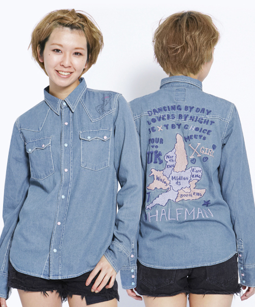 X-girl（エックスガール）の「Xgirl Halfman XG TOUR WASHED DENIM SHIRT（シャツ/ブラウス・レディース・ライトインディゴブルー・SMALL/MEDIUM）」の12枚目の写真