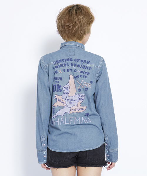 X-girl（エックスガール）の「Xgirl Halfman XG TOUR WASHED DENIM SHIRT（シャツ/ブラウス・レディース・ライトインディゴブルー・SMALL/MEDIUM）」の3枚目の写真