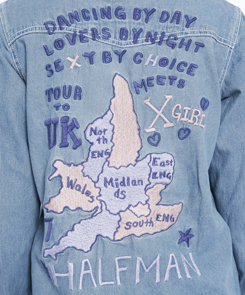 X-girl（エックスガール）の「Xgirl Halfman XG TOUR WASHED DENIM SHIRT（シャツ/ブラウス・レディース・ライトインディゴブルー・SMALL/MEDIUM）」の4枚目の写真