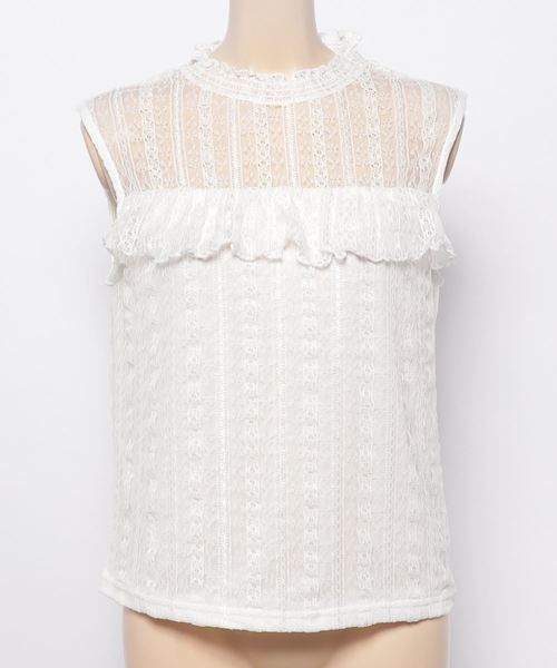 WEGO（ウィゴー）の「WEGO/レースハイネックフリルノースリーブTシャツ（タンクトップ・レディース・ホワイト/ブラック/ブラウン/ホワイト系その他/ブラック系その他・FREE）」の16枚目の写真