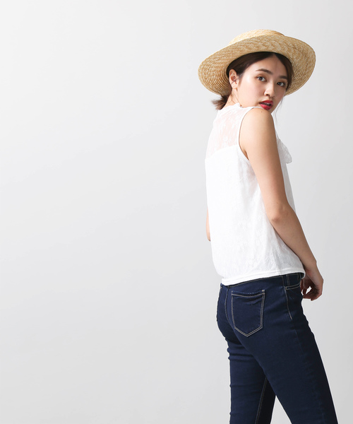 WEGO（ウィゴー）の「WEGO/レースハイネックフリルノースリーブTシャツ（タンクトップ・レディース・ホワイト/ブラック/ブラウン/ホワイト系その他/ブラック系その他・FREE）」の20枚目の写真