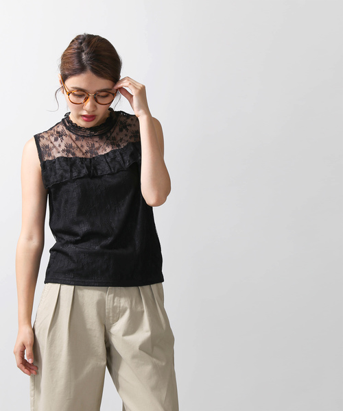 WEGO（ウィゴー）の「WEGO/レースハイネックフリルノースリーブTシャツ（タンクトップ・レディース・ホワイト/ブラック/ブラウン/ホワイト系その他/ブラック系その他・FREE）」の21枚目の写真