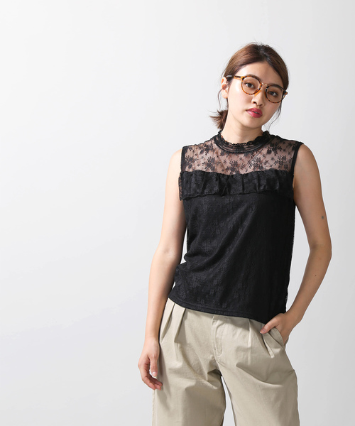 WEGO（ウィゴー）の「WEGO/レースハイネックフリルノースリーブTシャツ（タンクトップ・レディース・ホワイト/ブラック/ブラウン/ホワイト系その他/ブラック系その他・FREE）」の22枚目の写真