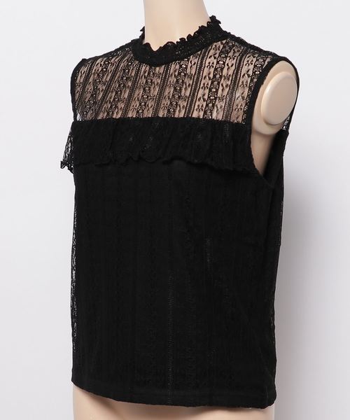 WEGO（ウィゴー）の「WEGO/レースハイネックフリルノースリーブTシャツ（タンクトップ・レディース・ホワイト/ブラック/ブラウン/ホワイト系その他/ブラック系その他・FREE）」の6枚目の写真