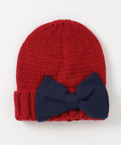 RAGMART（ラグマート）の「リボンニット帽（ニットキャップ/ビーニー・キッズ・グレー/レッド・S/M）」の2枚目の写真