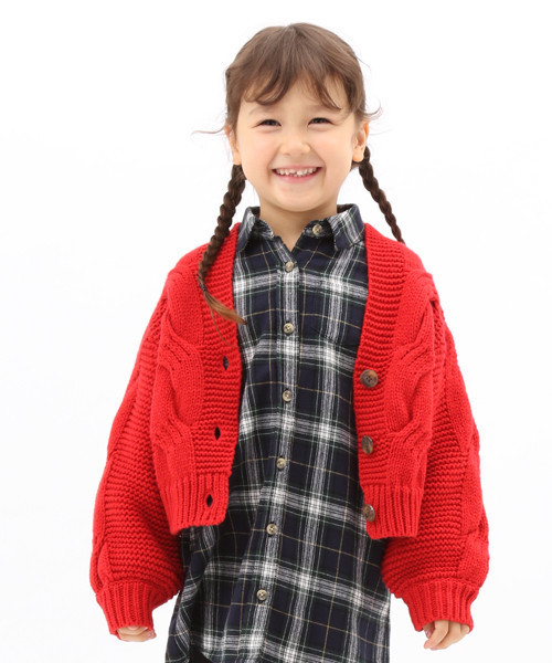 GLOBAL WORK（グローバルワーク）の「【キッズ】ケーブルショートカーデ/801482（カーディガン/ボレロ・キッズ・ホワイト/ブラック/レッド・MEDIUM/LARGE/X-LARGE）」の3枚目の写真