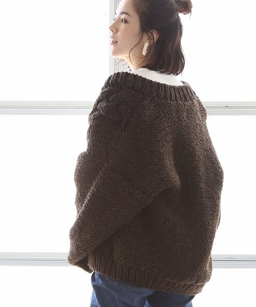 coen（コーエン）の「ハンドニットケーブルカーディガン（カーディガン/ボレロ・レディース・オフホワイト/ダークブラウン・FREE）」の7枚目の写真