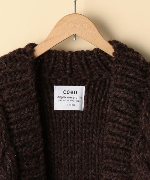 coen（コーエン）の「ハンドニットケーブルカーディガン（カーディガン/ボレロ・レディース・オフホワイト/ダークブラウン・FREE）」の13枚目の写真