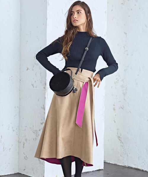 Jewel Changes（ジュエルチェンジズ）の「CS スウェードライク ボンディングスカート（スカート・レディース・ダークブラウン/ベージュ/マスタード・34/36/38）」の3枚目の写真