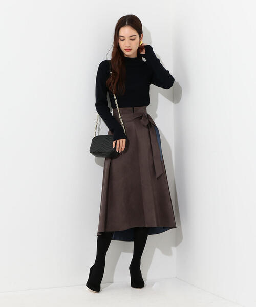 Jewel Changes（ジュエルチェンジズ）の「CS スウェードライク ボンディングスカート（スカート・レディース・ダークブラウン/ベージュ/マスタード・34/36/38）」の6枚目の写真