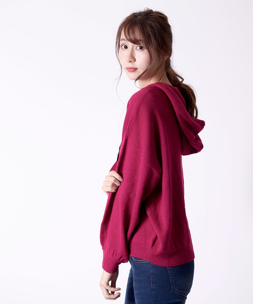 KOBE LETTUCE（コウベレタス）の「ボリュームスリーブドロップショルダーニットパーカー＊レディース/トップス[C3444]神戸レタス（パーカー・レディース・ブラック/グレー/グリーン/プラム・FREE）」の4枚目の写真